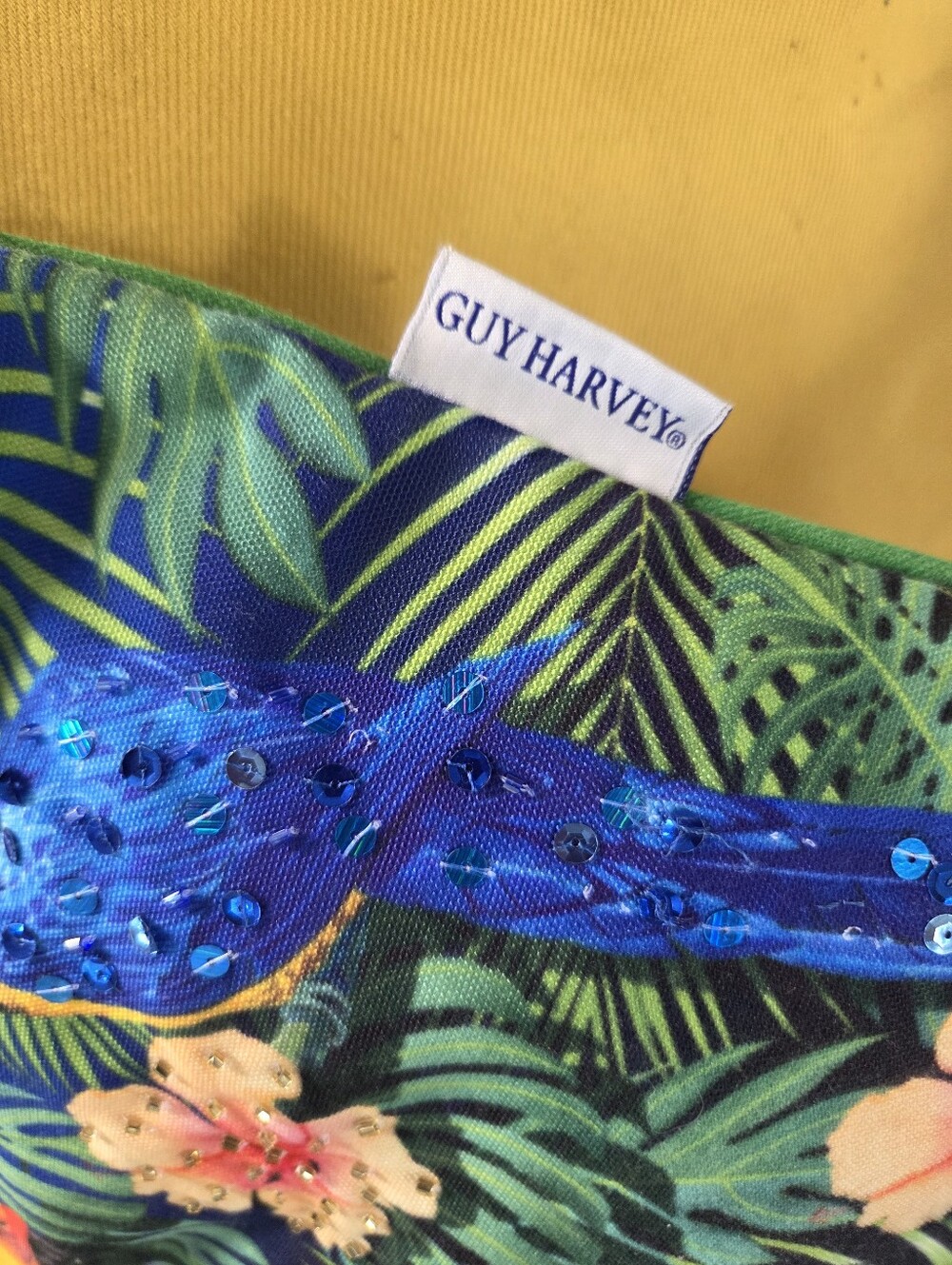 NEW Guy Harvey Sequin And Bead Tropical Parrot Print Crossbody Bag - Blue - Picture 7 of 8
